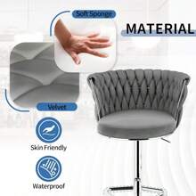 Bar Stools Set Of 2, Velvet Upholstered Bar Chairs With Black Metal Legs, Backs & Footrest, Counter Height Bar Stools, Modern Bar Chair For Kitchen Island, Dining Room - 灰色 - 查看 6