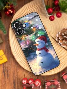 1pc Christmas Holiday Themed Glass Phone Case Compatible With Iphone 16 Pro Max/16 Plus/16 Pro/16 - Multicolor - View 2