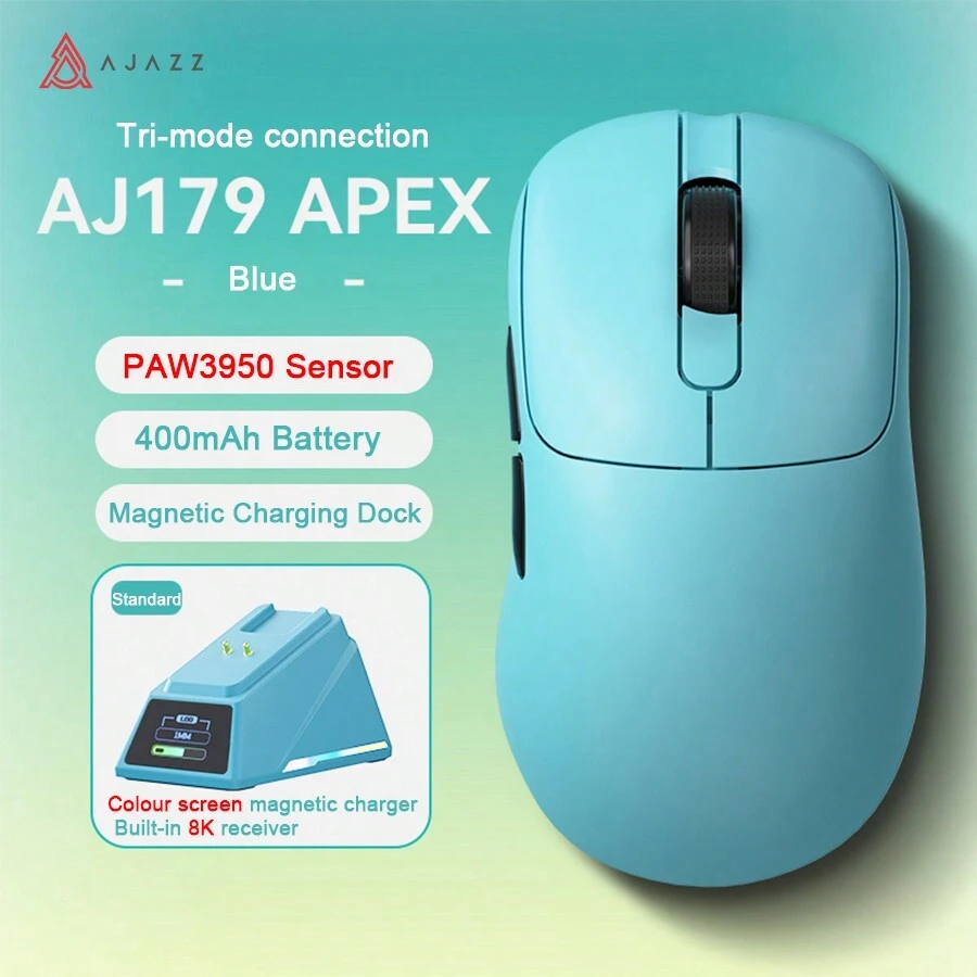 Ajazz AJ179 Apex Wireless Gaming Mouse PAW3950 30000dpi Charging Dock Macro Defines Lightweight Wireless Gaming Mousee - 藍色 - 查看 1