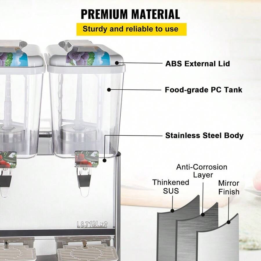VEVOR Commercial Cold Beverage Juice Dispenser Frozen Ice Drink 9.5 Gal