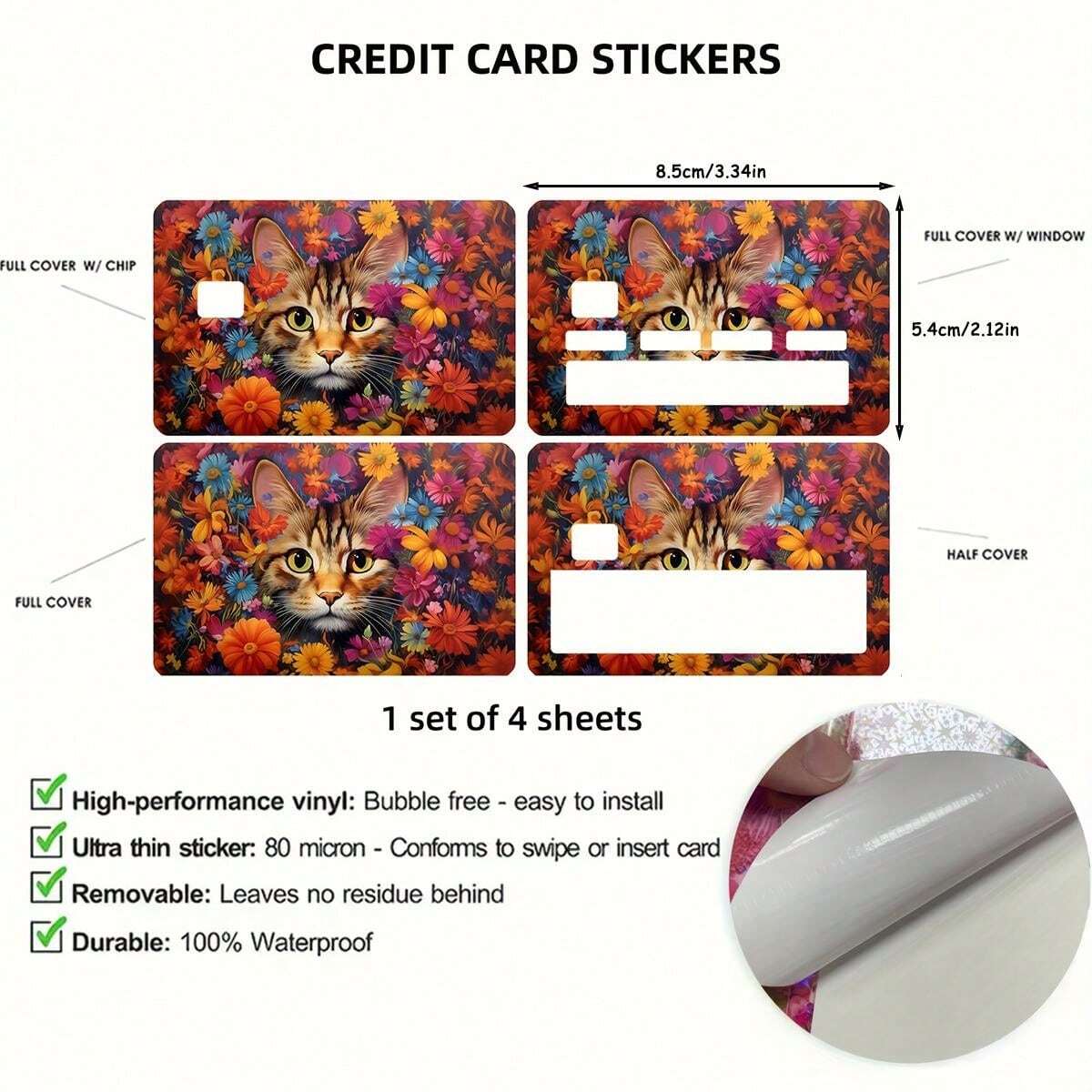 4 Packs Personalized Thick Frosted Credit Card Stickers, PVC Self