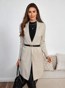 Women's Solid Color Versatile Vest Jacket, Autumn/Winter - Apricot - View 5