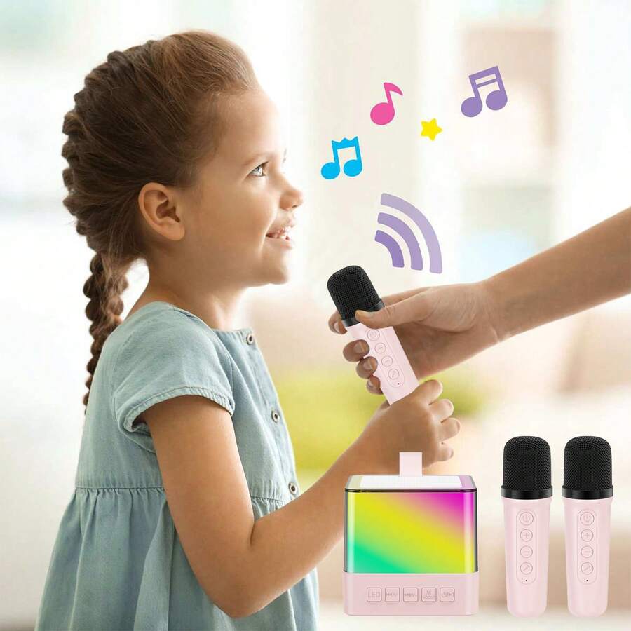 Karaoke Machine With 2 Wireless Microphones, Portable Bluetooth Speaker