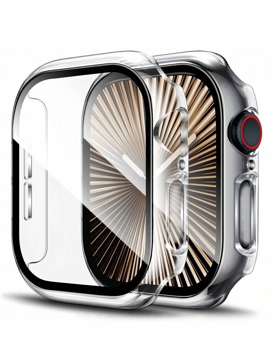 3 In 1 Case With Tempered Glass Screen Protector Compatible With Apple Watch Series 11/10/9/8/SE2/7/6/SE/5/4/3/2/1 49mm/46mm/42mm/45mm/44mm/41mm/40mm, Slim Guard Bumper Full Coverage Hard PC Protective Cover HD Ultra-Thin Cover Compatible With IWatch