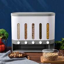 OUKANING Dry Food Dispenser Container With 5 Partitions Kitchen Rice Storage Barrels - White - View 9