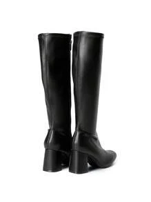 Women Gogo Boots Classic Square Toe Tall Boots Chunky Side Zipper Solid Color Versatile  Fashionable Knee High Boots - 黑色 - 查看 6