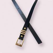 Women's Thin Belt With Basic Gold Buckle - màu đen - Xem 2