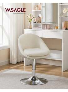 VASAGLE Chaise Réglable, Chaise de Coiffeuse, Fauteuil de Bureau Pivotant, Tabouret de Bar, en Acier, pour Bar, Bureau, Coiffeuse, Salle à Manger, Blanc Crème - Blanc - Voir 2