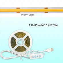 1 pezzo Striscia LED COB dimmerabile da 5V, con controller a tre pulsanti, la luminosità può essere regolata liberamente, la striscia può essere tagliata e incollata liberamente, adatta per armadietti, tavoli, comodini e altre decorazioni luminose.