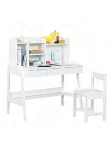 Modern Classic Desk, Children's Desk, Solid Wood Desk, Bedroom Boy And Girl Family Desk And Chair Set, Compact, Multi-Space Available, Multi-Color Optional, Multi-Storage Space, Color:Blue