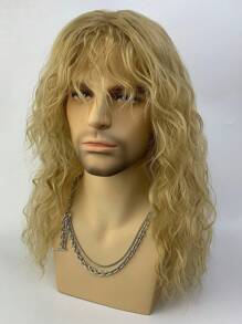 Synthetic Cospaly White Men's Wig With Bangs Natural Curls High Quality Party Rock Man's Hair Wig - Linen Gold - View 4