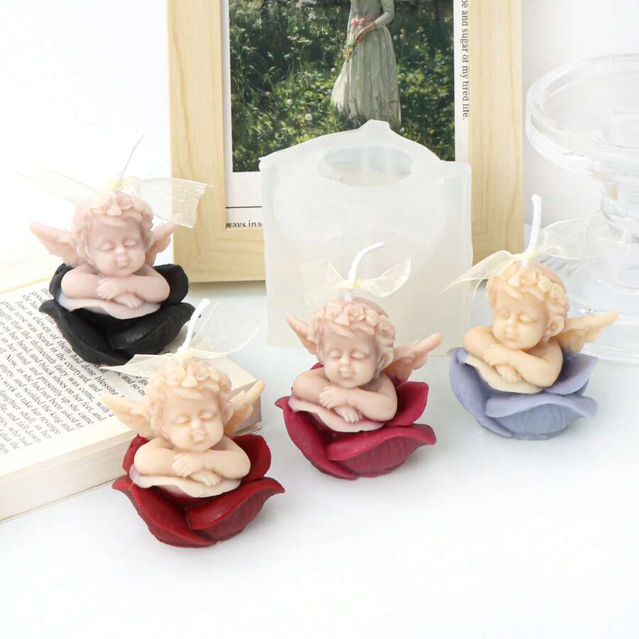 3D Rose Flower Angel Candle Mold Silicone Gift Making Kit Diy Soap