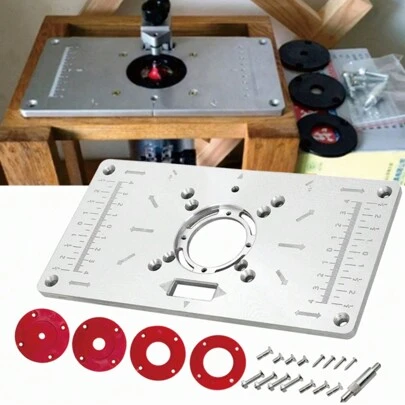 1PC Router Table Insert Plate Aluminum Router Plate For Woodworking Table Top Insert Mounting Plate Wood Tools Trimming Milling Machine With Accessories