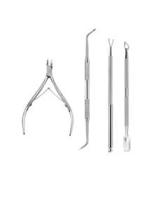 Bộ dụng cụ đẩy biểu bì móng tay & kìm cắt móng bằng thép không gỉ 4 món, bộ sơn móng tay & loại bỏ vết chai - Bạc - Xem 1