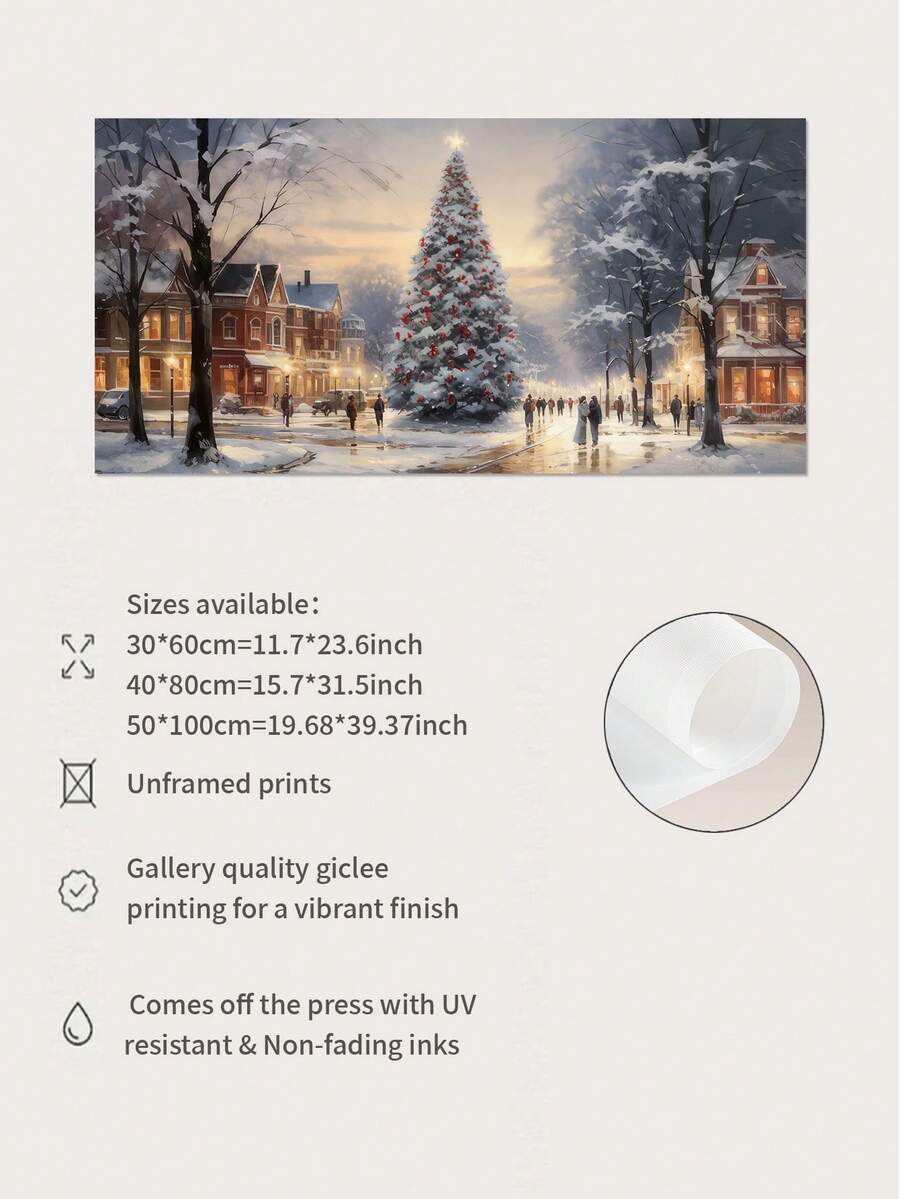 1pc Christmas Canvas Print Poster, Santa Claus With Sleigh Reindeer