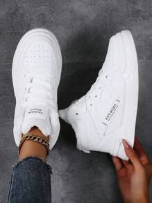 Plus Size Winter Women's Casual Sneakers, Lace Up Soft Sole Flat Comfortable Sports Shoes For Women, Lightweight Add Velvet Keep Warm High-Top Daily Shoes
