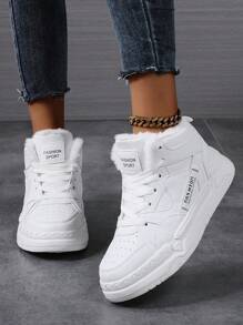 Plus Size Winter Women's Casual Sneakers, Lace Up Soft Sole Flat Comfortable Sports Shoes For Women, Lightweight Add Velvet Keep Warm High-Top Daily Shoes