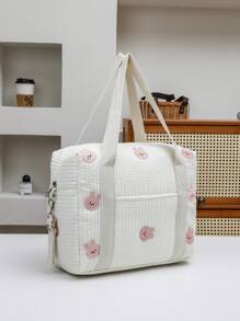 Túi xách INS Mom Hàn Quốc có gấu nhỏ, Túi đựng đồ bầu dung tích lớn, Túi xách, Túi xách thêu thời trang cho mẹ, Túi treo xe đẩy - Màu be - Xem 4