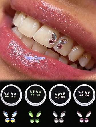 novani 8pcs Sparkling Rhinestone Tooth Gems Simple Minimalist Laser Color Tooth Decorations