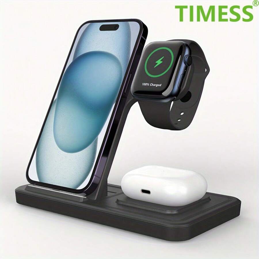 TIMESS Wireless Charging Station 3In1 15W Fast Charging Charger Stand