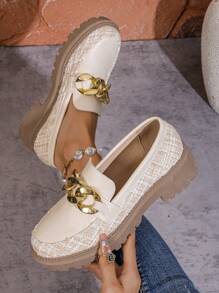 British Style Leather Flat Moccasin Shoes, Thick Sole, Non-Slip, Wear-Resistant, Casual Loafers For Spring & Autumn