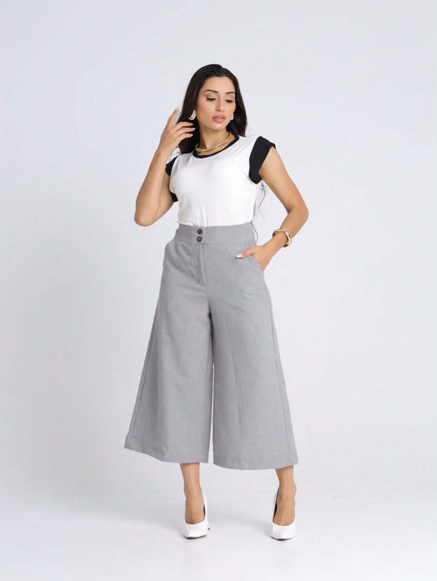Conqstar Pantacourt Pants Rustic Linen, High Waist, Pocket, Casual Trend, Evangelical - Xem 1