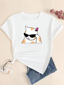 Cool Kitten Printed T-Shirt Women Fashion Short Sleeve T-Shirt Comfortable Premium Streetwear - trắng - Xem 1