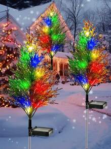 1Pc/2Pcs Outdoor Solar Garden Colorful Lights Plant Lights Realistic Pine Lights Tree Lights Festive Party Lights Garden Lawn Lights - Yellow Green - View 4