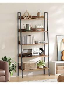 VASAGLE LLS129B01 5 Tier Narrow Ladder Shelf For Home Office, Living Room, Bedroom, Kitchen, Industrial, Rustic Brown And Ink Black - Brown - View 3