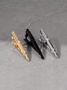 3pcs Novelty Steel Pen Design Tie Clips For Men, Golden, Black, Silver Color Accessories - Multicolor - View 1