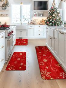 Christmas Kitchen Mats For Floor 1/2 Pieces, Christmas Gold Snowflake Red Non-Slip Kitchen Rugs Washable Runner Rug Set Absorbent Carpets For Kitchen Laundry Room - Red - View 10