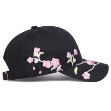 1Piece Men Peach Blossom Embroidered Baseball Cap Outdoor Adjustable Sunscreen Leisure Hat Spring Autumn Travel Tourism Beach Vacation Valentines - 黑色 - 查看 3