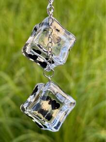 1 Pair Ice Cube Heart Shaped Glittery Dice Car Rearview Mirror Hanging Ornament, Cute Automotive Accessories