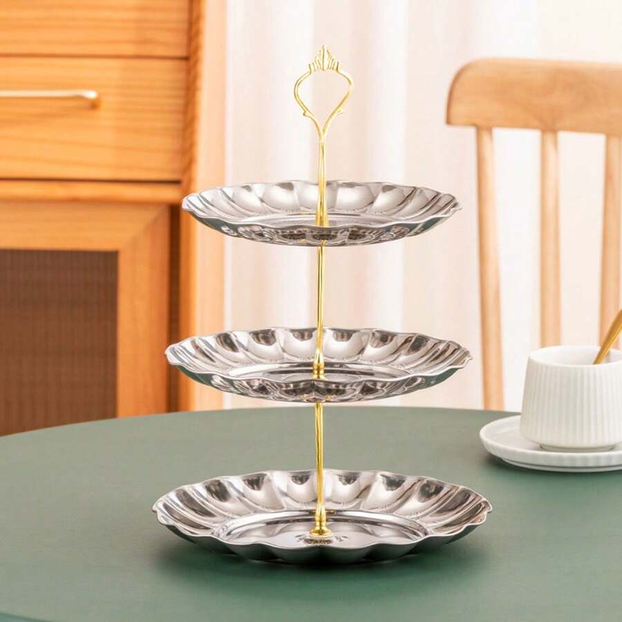1pc Đế bánh tròn 2/3 tầng, Đế bánh cupcake tráng miệng bằng thép không gỉ, Đĩa đựng thức ăn, Đĩa đựng trái cây cho tiệc cưới, sinh nhật, tiệc trà - Nhiều màu - Xem 1
