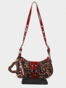 Regalo navideño Estilo retro Maillard de 2025 Chica sexy Y2K con estampado de leopardo en el hombro