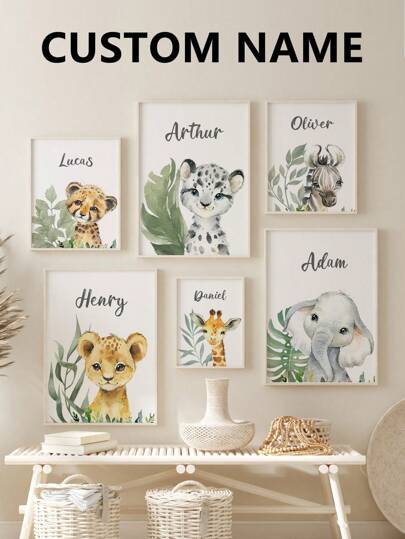 1 pieza Arte de pared en lienzo sin marco con animales salvajes y tu nombre, póster de elefante, cebra, tigre, citas inspiradoras de animales de la selva, regalo ideal para dormitorio, sala de estar, cocina, pasillo, arte de pared, decoración de pared, decoración de otoño, decoración de habitación, Día de San Valentín, regalos de decoración de Día de San Valentín, cumpleaños, graduación