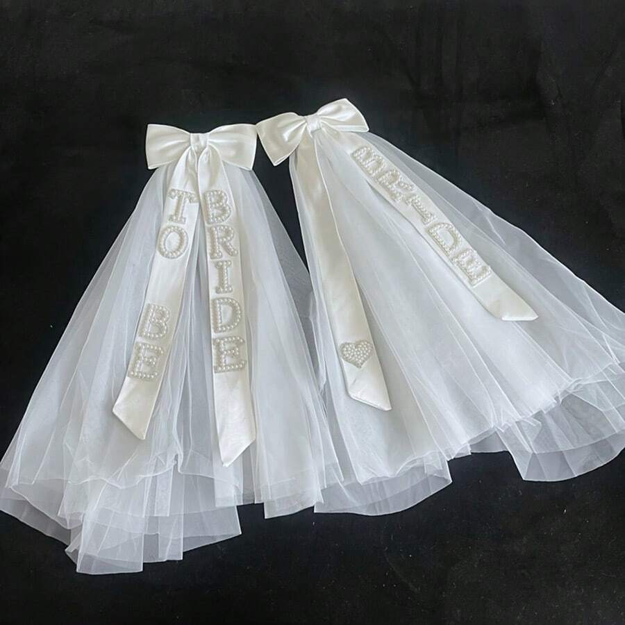 1 Chiếc nơ vải tuyn xinh đẹp đính ngọc trai thanh lịch - Hoàn hảo cho lễ cưới, tiệc cô dâu, lễ cưới ngoài trời, đám cưới ở địa điểm khác và trang trí địa điểm - trắng - Xem 1