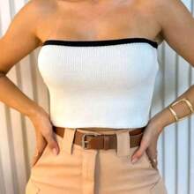 Cropped Strapless Two-Tone Ribana Top – The Summer Trend! - 白色 - 查看 4