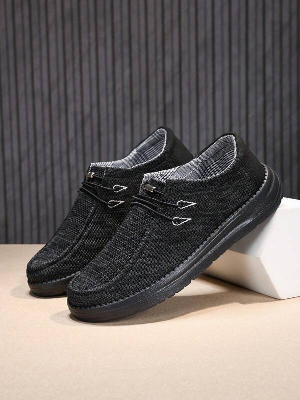 Mocasines negros para hombres, zapatos formales casuales, zapatos de trabajo livianos y suaves, cómodos, con diseño semiminimalista, zapatos náuticos tipo slip-on de lona