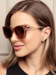 TR90 Women's Eyeglasses Frame Clip-On 2 In 1 Cat Eye Square Rectangular With Case + Flannel UV400 Polarized UTRAVIRETTE SUN LENS - 香檳色 - 查看 2