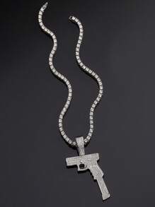 1pc European And American Style Men's Fashion Personality Hip Hop Gun Shaped Pendant Necklace With Full Rhinestones, Suitable For Jewelry Festival Parties