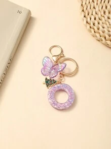 1pc Creative Christmas Keychain With Letter, Resin Drip Pendant Butterfly Tassel Letter Keychain For Girls - Purple - View 10