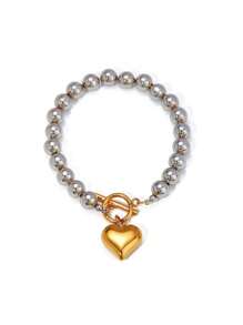 Uworld 1Pc Bonito Diário Feminino Tridimensional Coração Aço Inoxidável Pulseira Casal Pulseira de Contas
