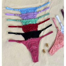 Kit 10 Luxury Lace Panties Heart Adjustment String Thong Sexy Intimate Fashion Lingerie Prime - Multicolor - View 8