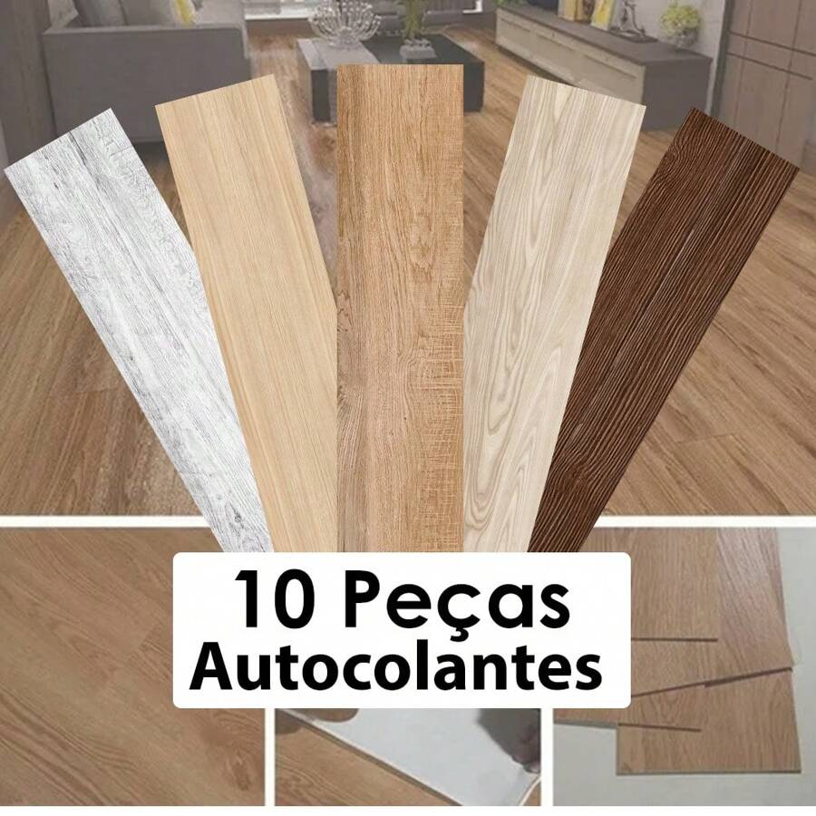 60cm X 15cm Self Adhesive Wood Floor Tile Porcelain Floor Wall Decor Sticker Self Adhesive Choose Quantity - 摩卡棕 - 查看 1