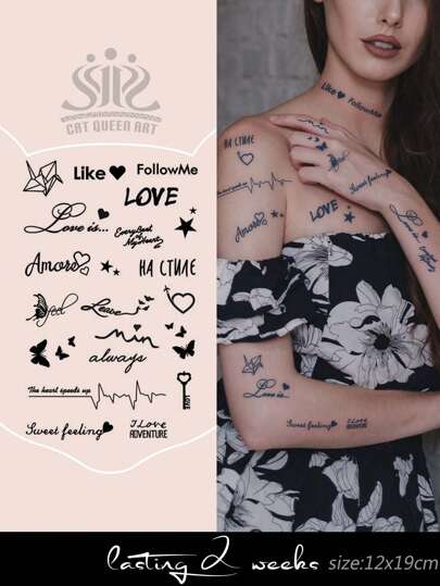 1pc Herbal Juice Semi-Permanent Magical Tattoo Sticker, Romantic Couple Heartbeat, Heart, Paper Crane, Butterfly Design, Music Festival Gift, 7-14 Days Waterproof, Sweat-Proof, Suitable For Wrist, Arm, Ear, Shoulder, Neck, Collarbone