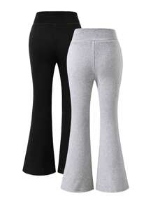 2pcs/Set Girls Fashion Versatile Spring/Autumn Pants Suit, Girls Small Young Girl Solid Color Flare Elastic Waist Pants, Outdoor Streetwear Casual Comfortable Young Girl Apparel, Girls Elegant Outdoor Daily Autumn Outfit, Elementary School Students Chic Solid Color Simple Clothing