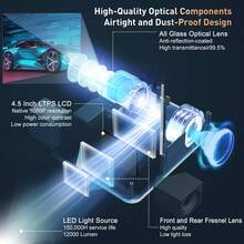 XGODY 8K LED Projector Native 1080p Bluetooth WiFi 5G Beamer Home Theater 12000 Lumen - Blue - View 2