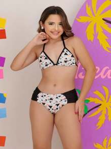 Women's Bikini Kit, Youth Children's Lined Beachwear + Black Transparent Mesh Shorts For Hot Summer - 黑與白 - 查看 3