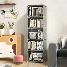1pc 6-Tier 5-Compartment / 5-Tier 4-Compartment Silver Gray/Black/White Metal + Plastic + Non-Woven Fabric Combination, Multipurpose Storage Rack, Easy Assembly Bookshelf, Floor Stacking Storage Rack, Detachable Storage Organizer, Home Room Bedroom Kitchen Living Room School Dorm Practical Storage Rack